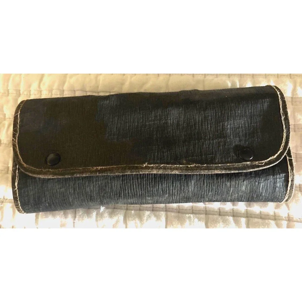Manicure Set Vintage Leather/Suede Roll Up French Ivory Handles 11 Piece Set